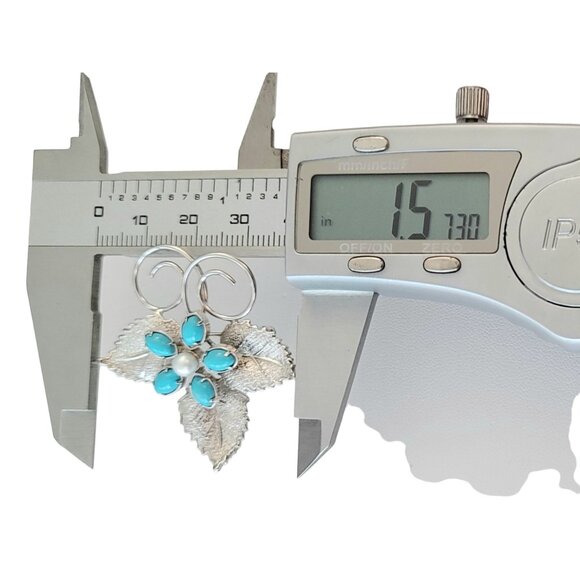 Sterling Silver Turquoise Lucite Cab, Leaf Brooch Pin, M524 - Picture 6 of 7